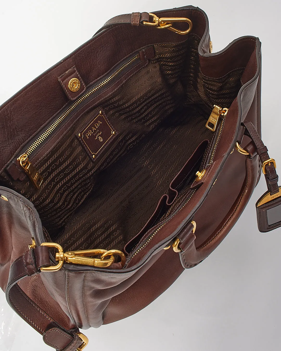 Prada Brown Leather Tote Convertible Tote