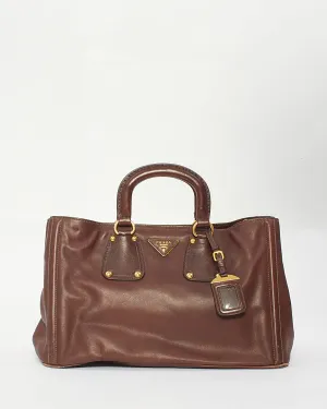 Prada Brown Leather Tote Convertible Tote