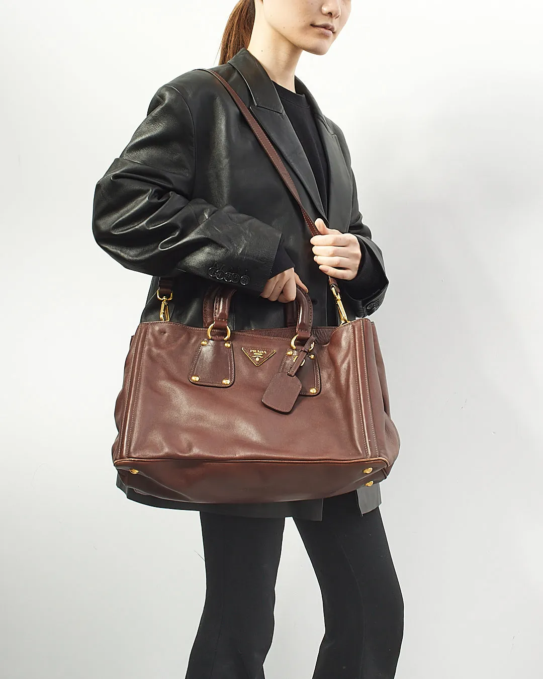 Prada Brown Leather Tote Convertible Tote