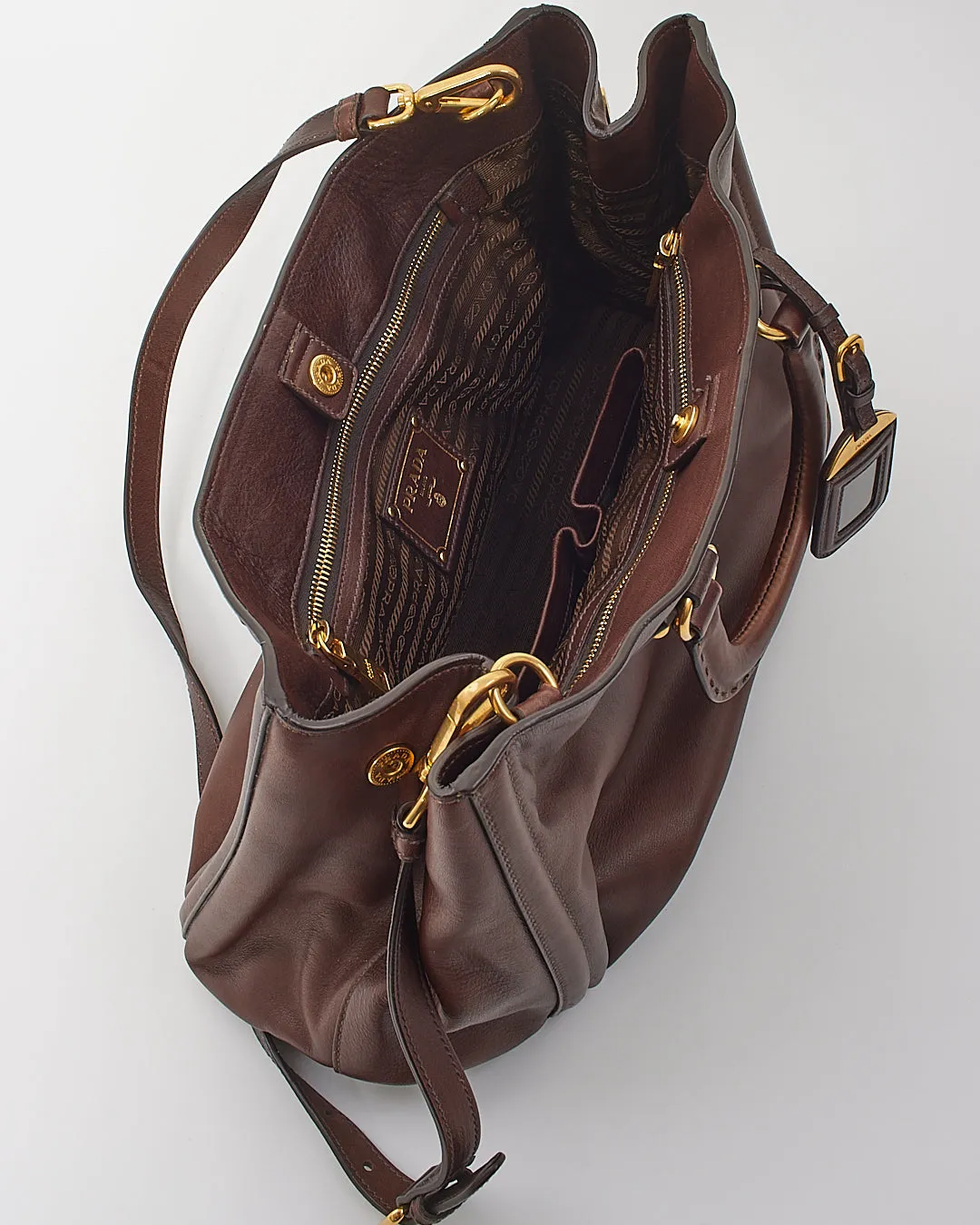 Prada Brown Leather Tote Convertible Tote