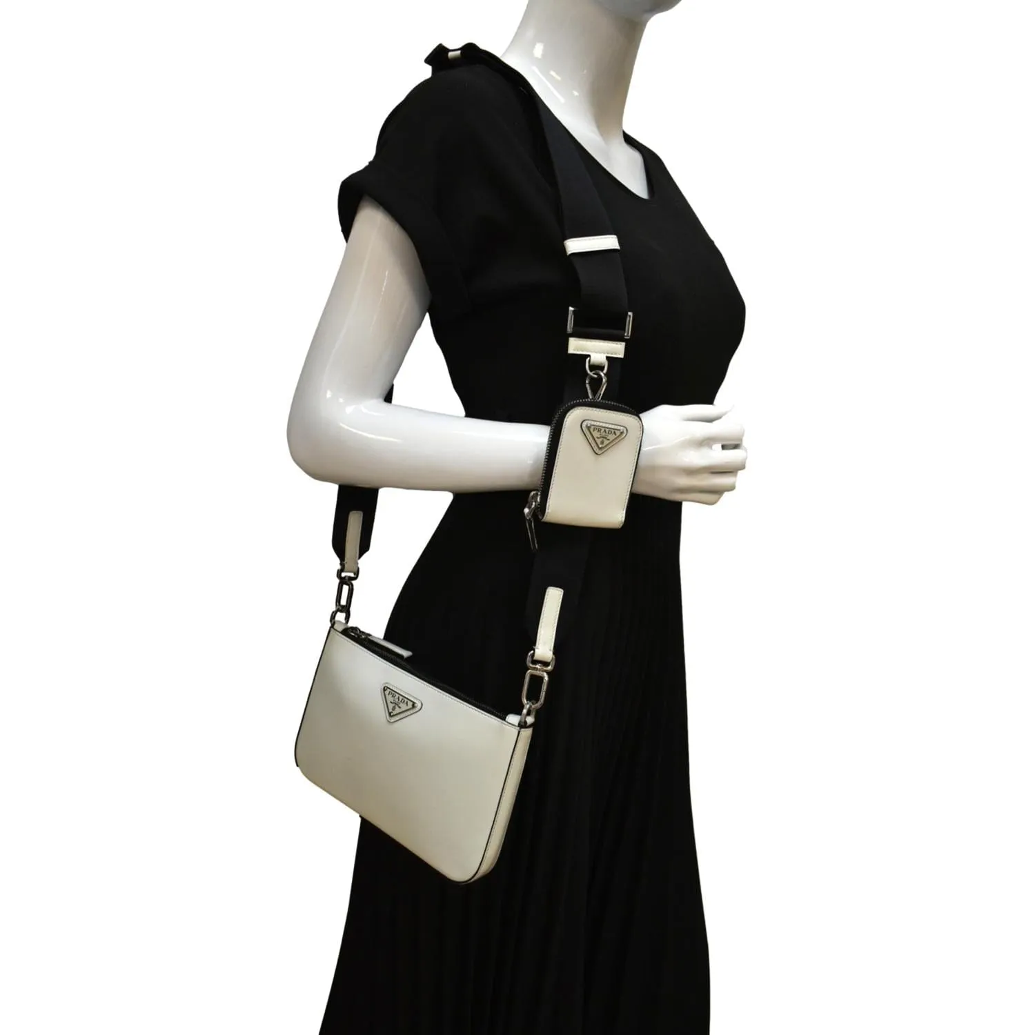 PRADA Brushed Leather Shoulder Bag White