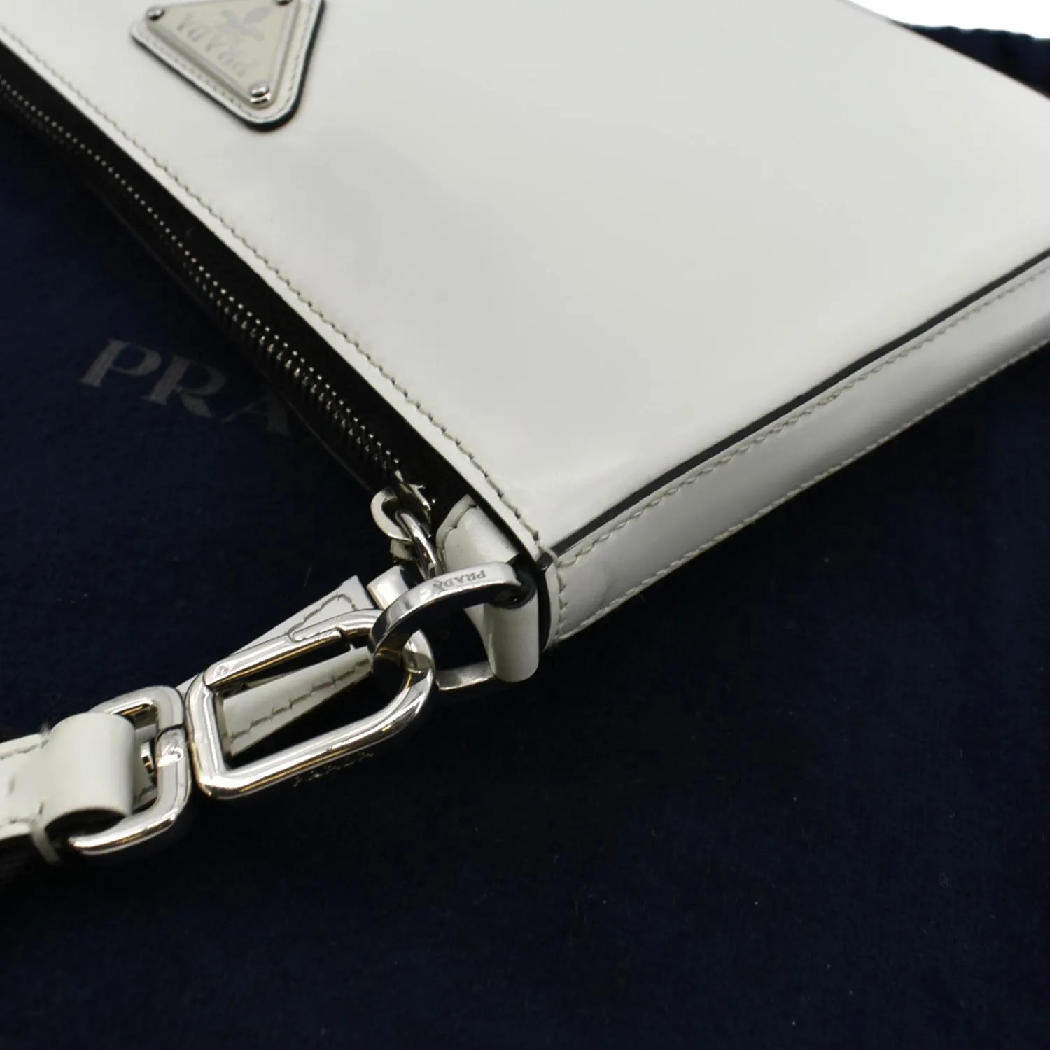 PRADA Brushed Leather Shoulder Bag White