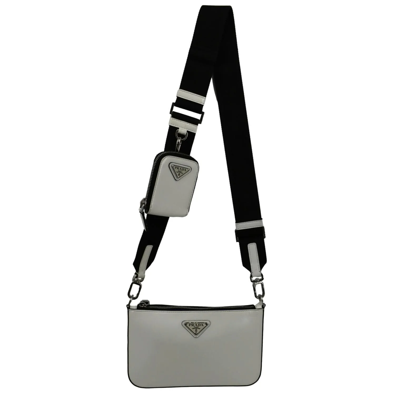 PRADA Brushed Leather Shoulder Bag White