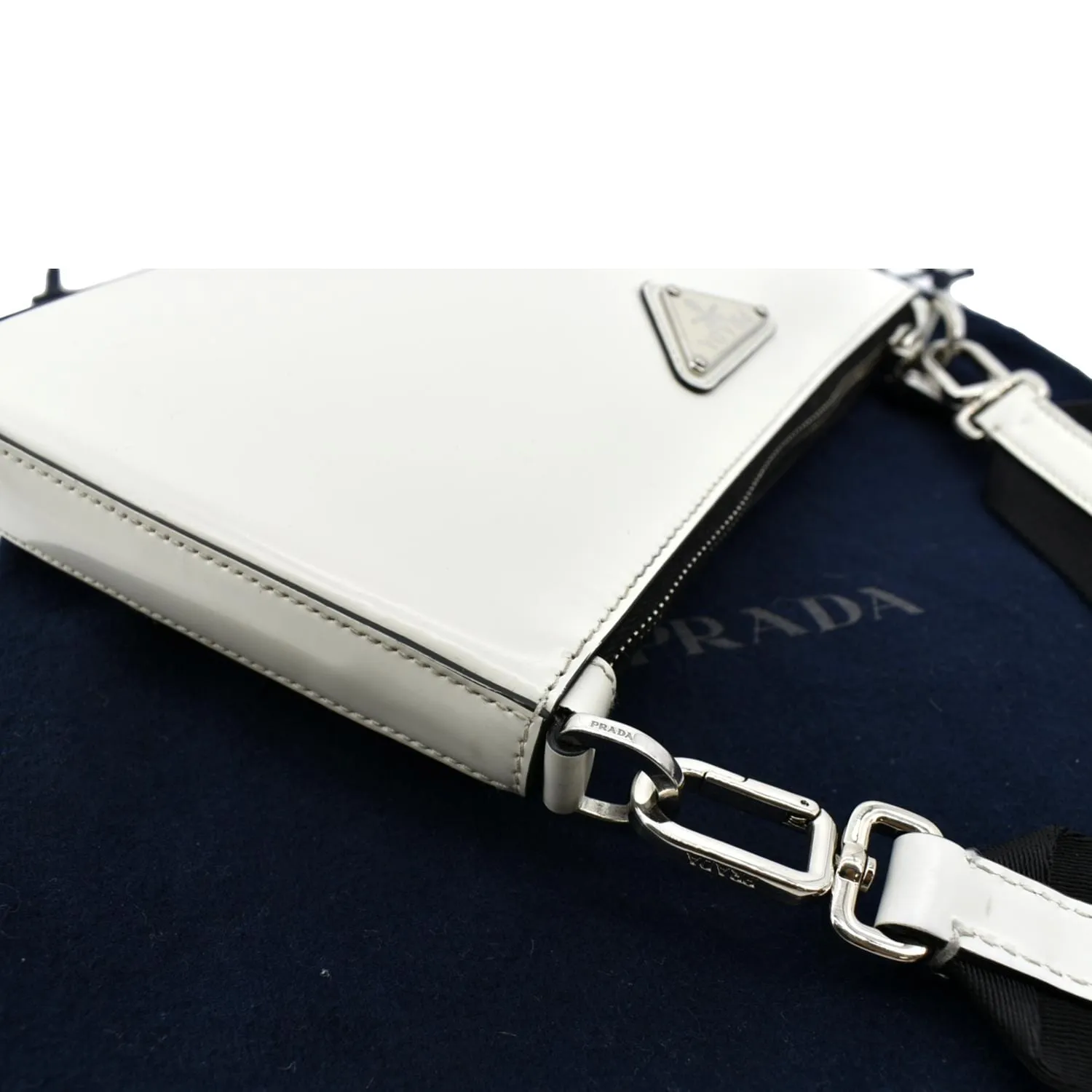 PRADA Brushed Leather Shoulder Bag White