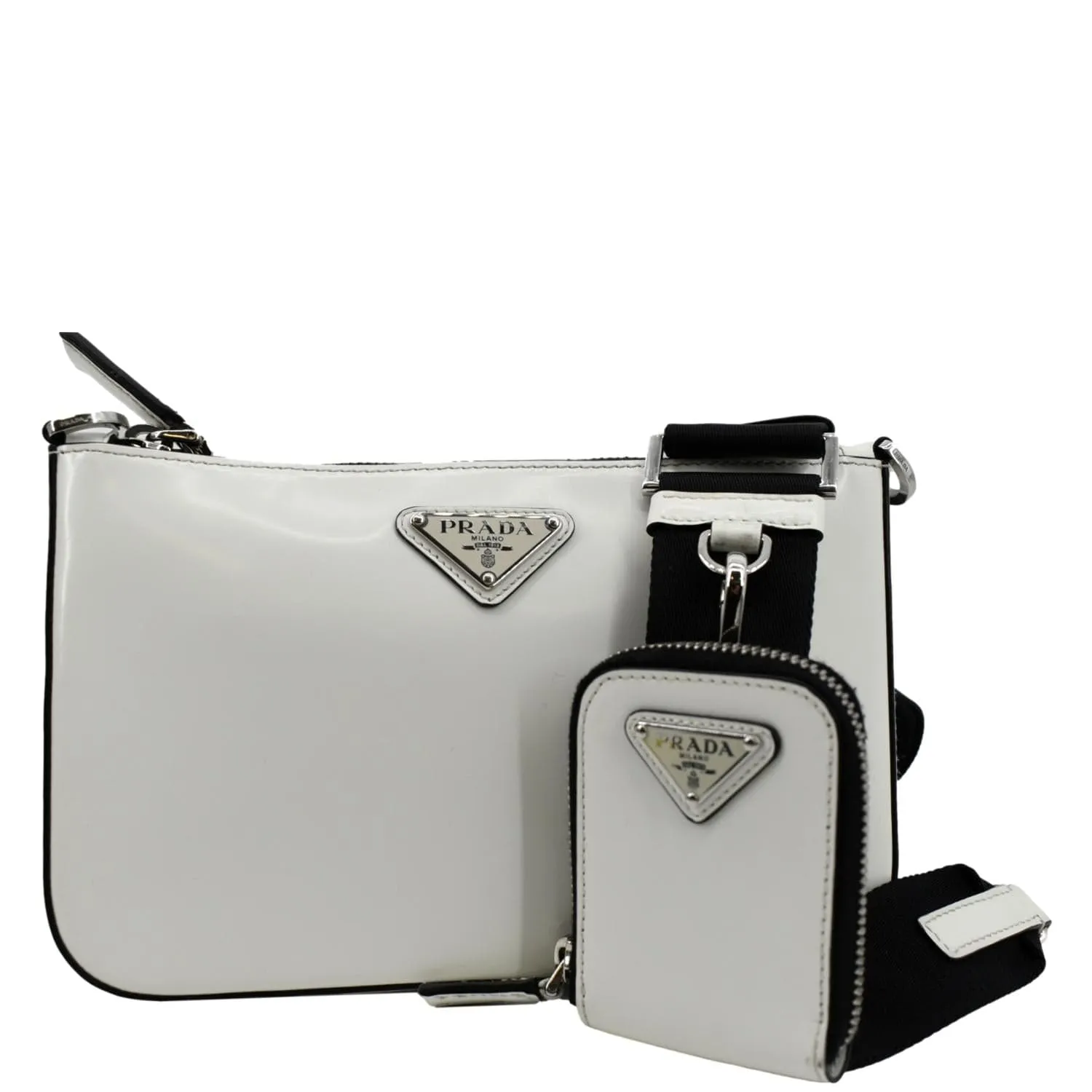 PRADA Brushed Leather Shoulder Bag White