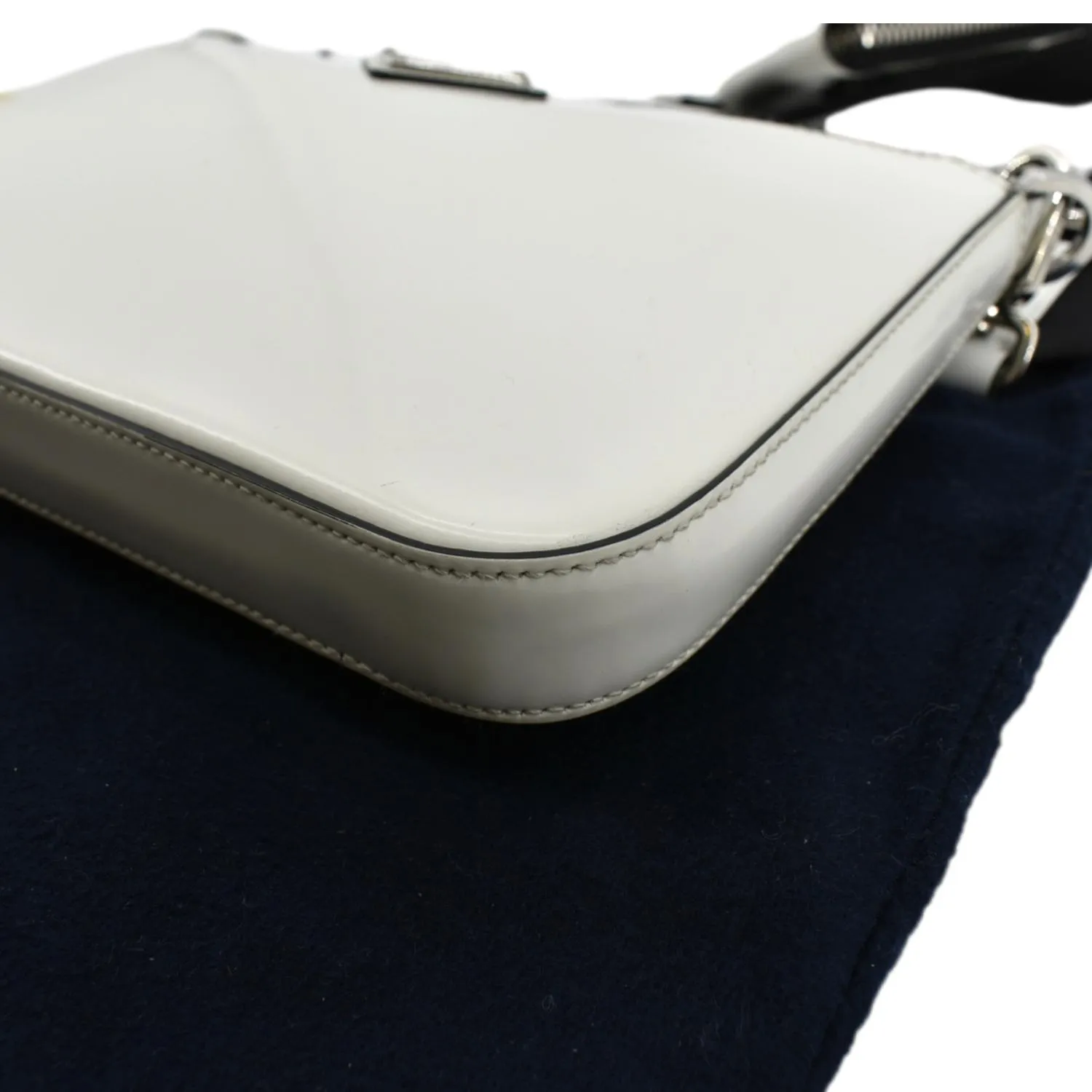 PRADA Brushed Leather Shoulder Bag White