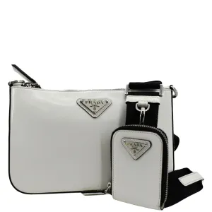 PRADA Brushed Leather Shoulder Bag White