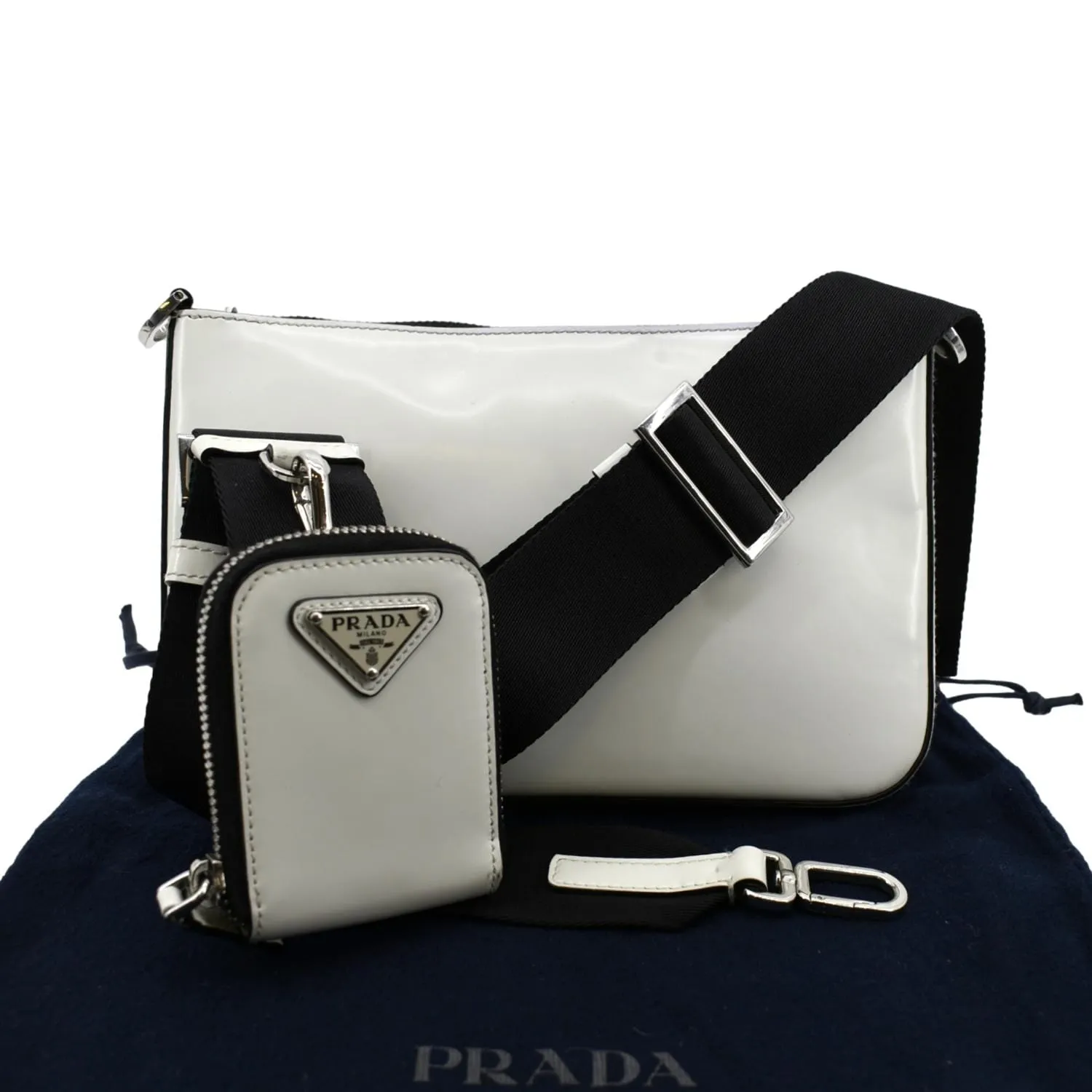 PRADA Brushed Leather Shoulder Bag White