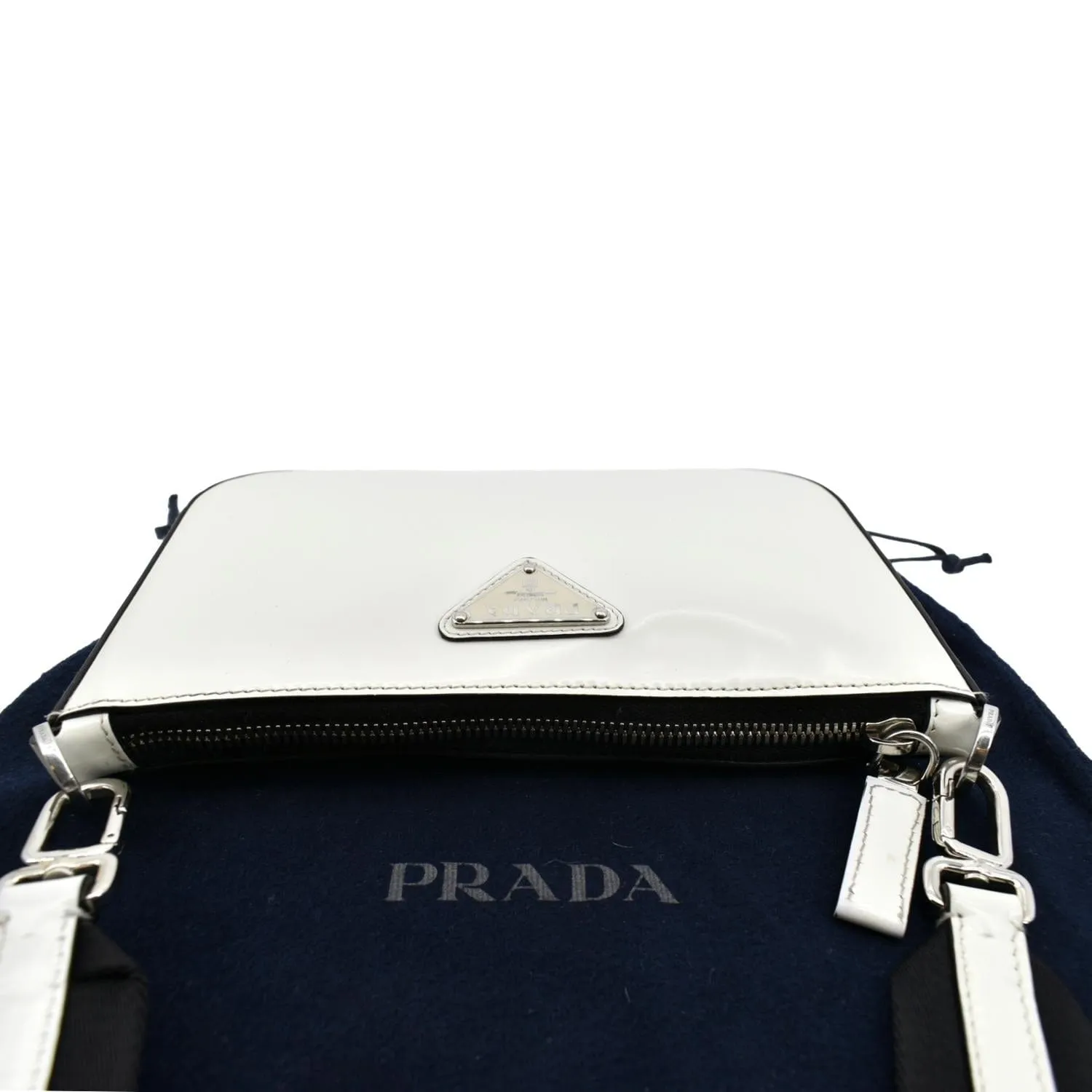 PRADA Brushed Leather Shoulder Bag White