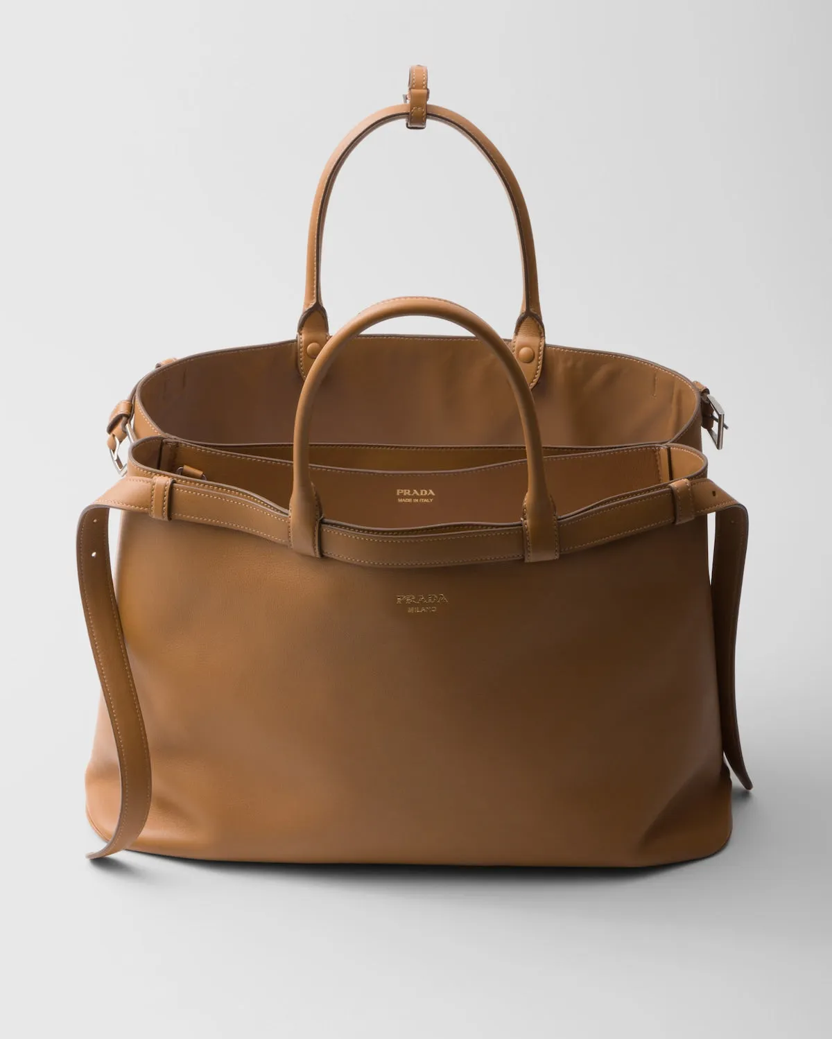Prada Buckle leather handbag with double belt