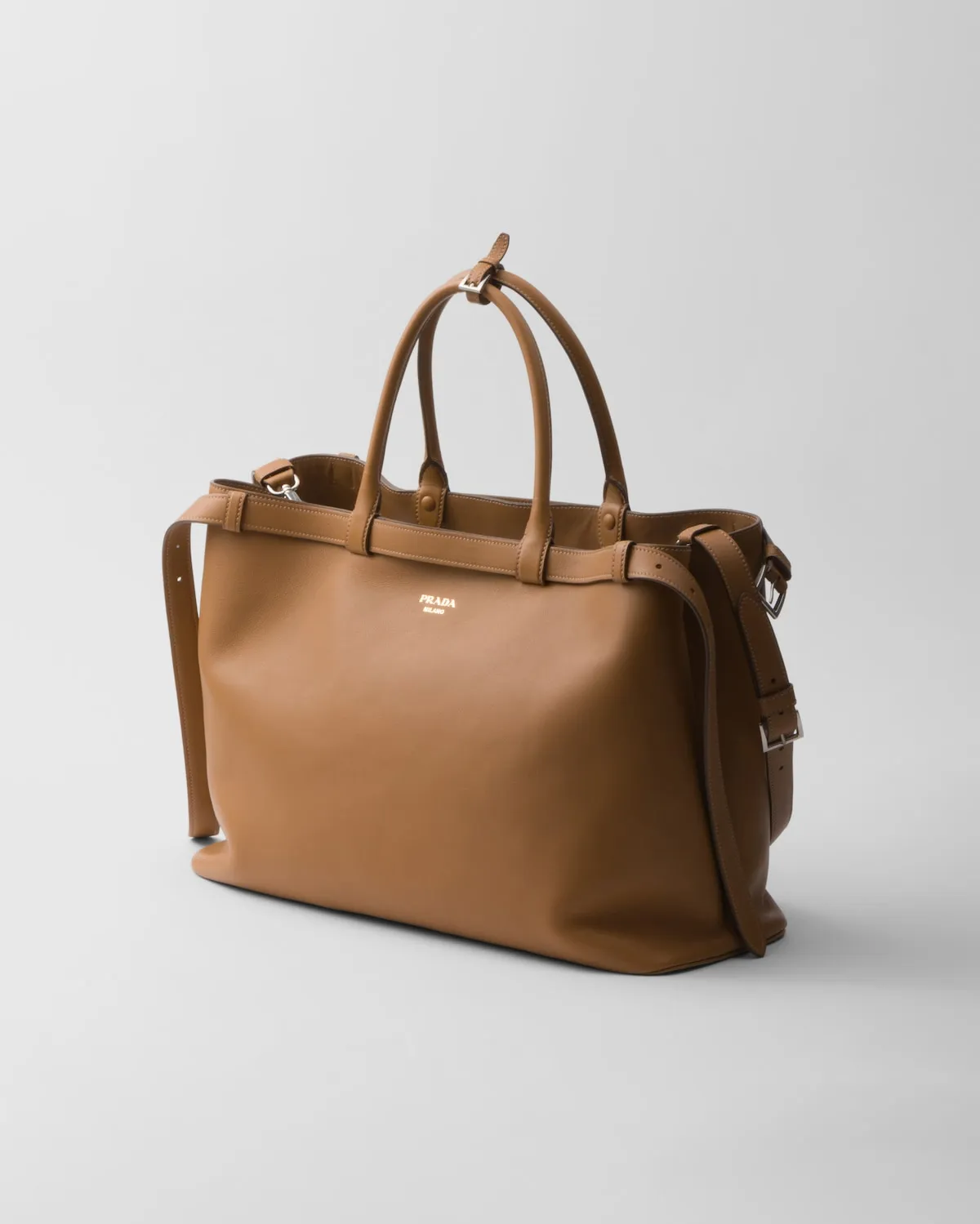 Prada Buckle leather handbag with double belt