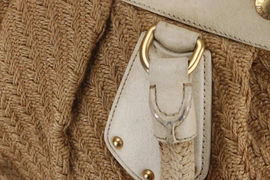PRADA JUTE AND LEATHER BAG NO CARD & DUST COVER