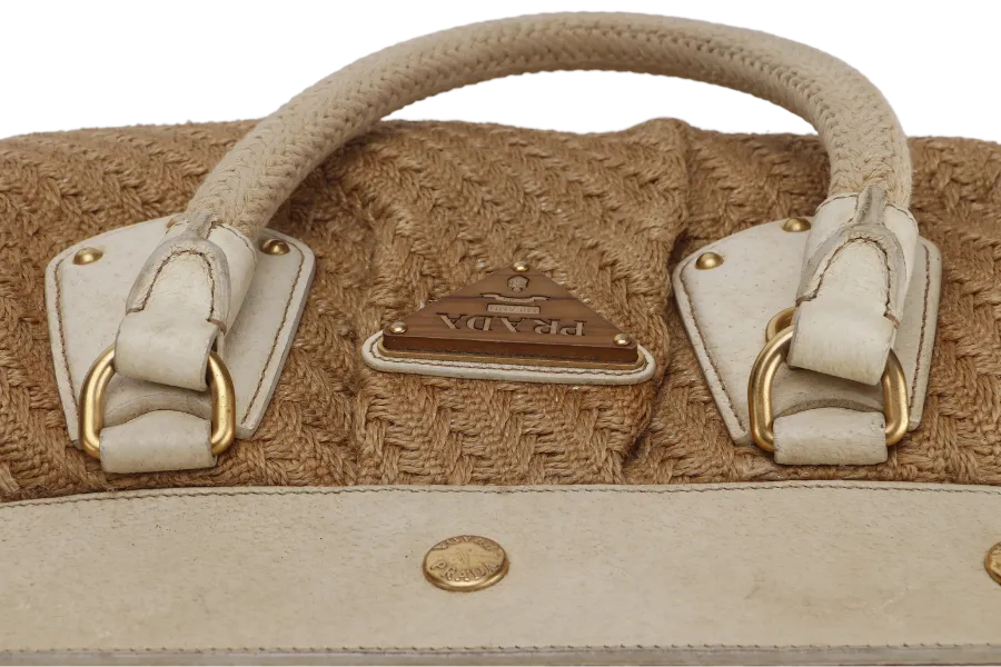 PRADA JUTE AND LEATHER BAG NO CARD & DUST COVER