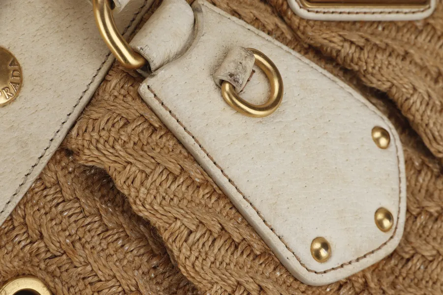 PRADA JUTE AND LEATHER BAG NO CARD & DUST COVER