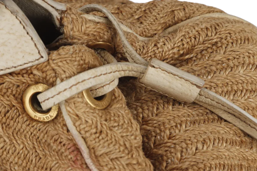 PRADA JUTE AND LEATHER BAG NO CARD & DUST COVER