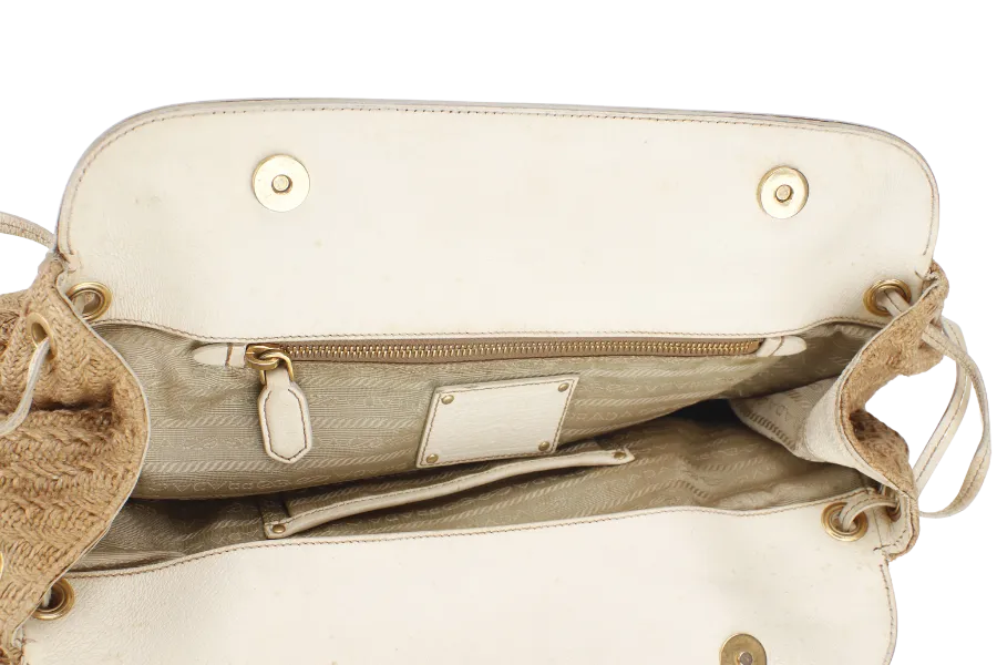 PRADA JUTE AND LEATHER BAG NO CARD & DUST COVER