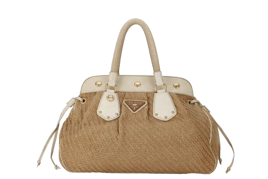 PRADA JUTE AND LEATHER BAG NO CARD & DUST COVER