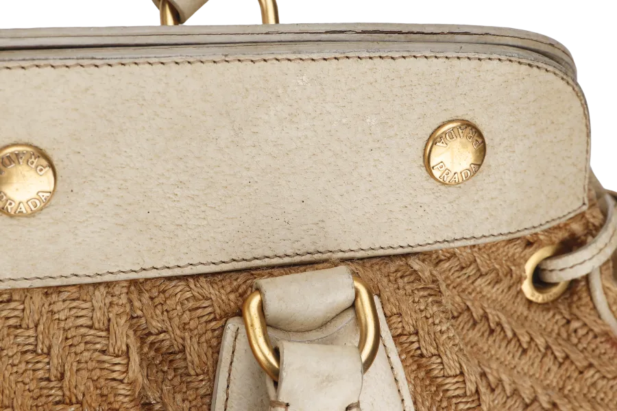 PRADA JUTE AND LEATHER BAG NO CARD & DUST COVER
