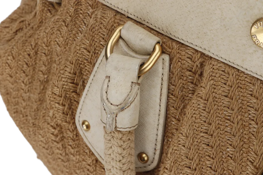 PRADA JUTE AND LEATHER BAG NO CARD & DUST COVER