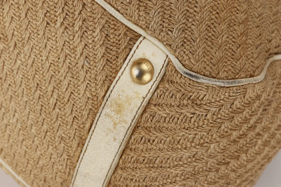 PRADA JUTE AND LEATHER BAG NO CARD & DUST COVER