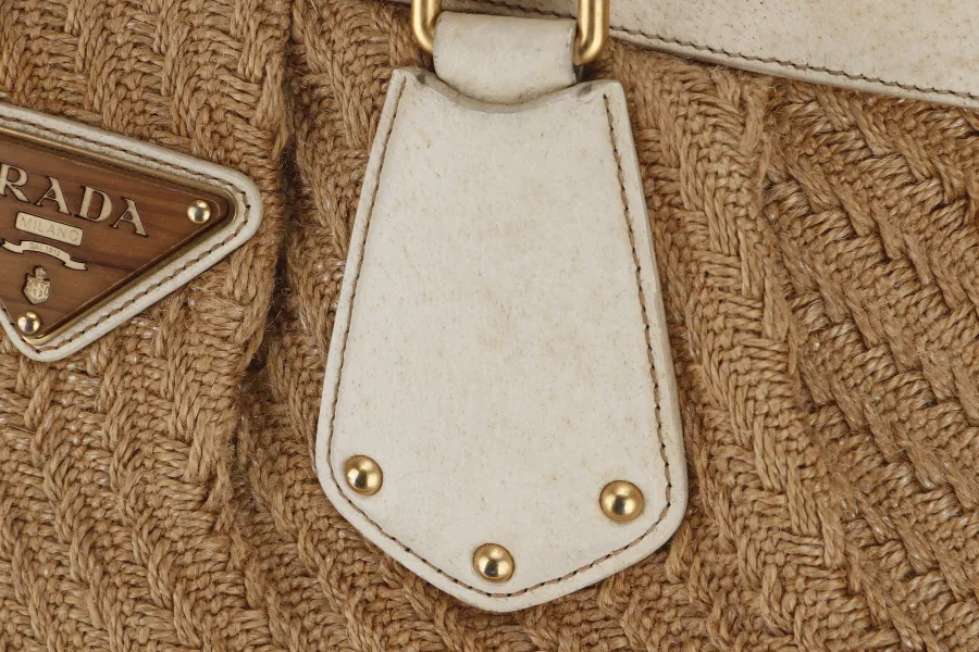 PRADA JUTE AND LEATHER BAG NO CARD & DUST COVER
