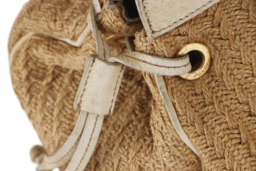PRADA JUTE AND LEATHER BAG NO CARD & DUST COVER