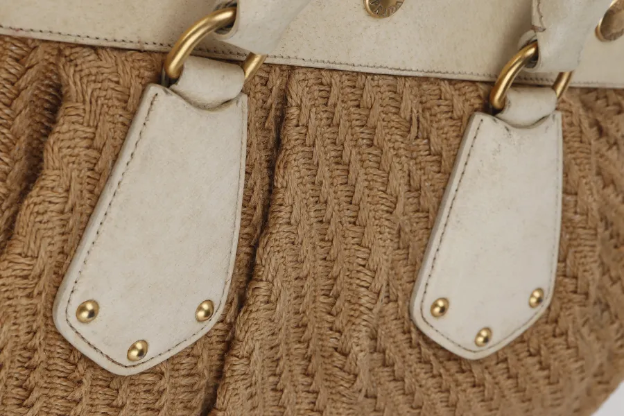 PRADA JUTE AND LEATHER BAG NO CARD & DUST COVER