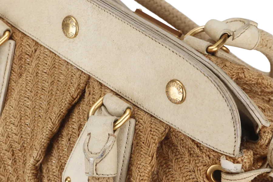 PRADA JUTE AND LEATHER BAG NO CARD & DUST COVER