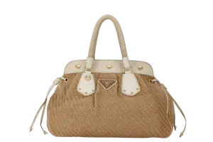 PRADA JUTE AND LEATHER BAG NO CARD & DUST COVER