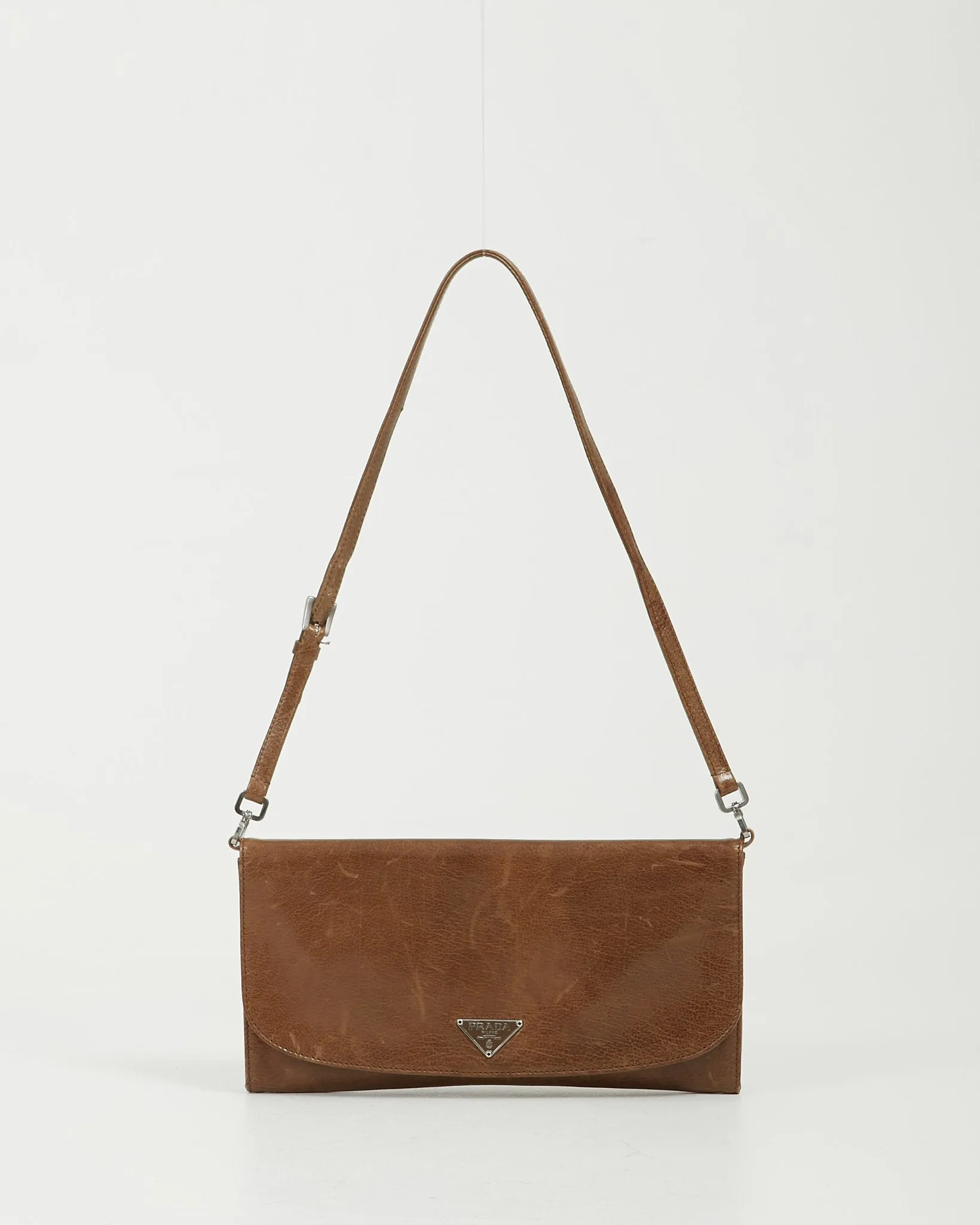 Prada Khaki Leather Shoulder Pochette Bag