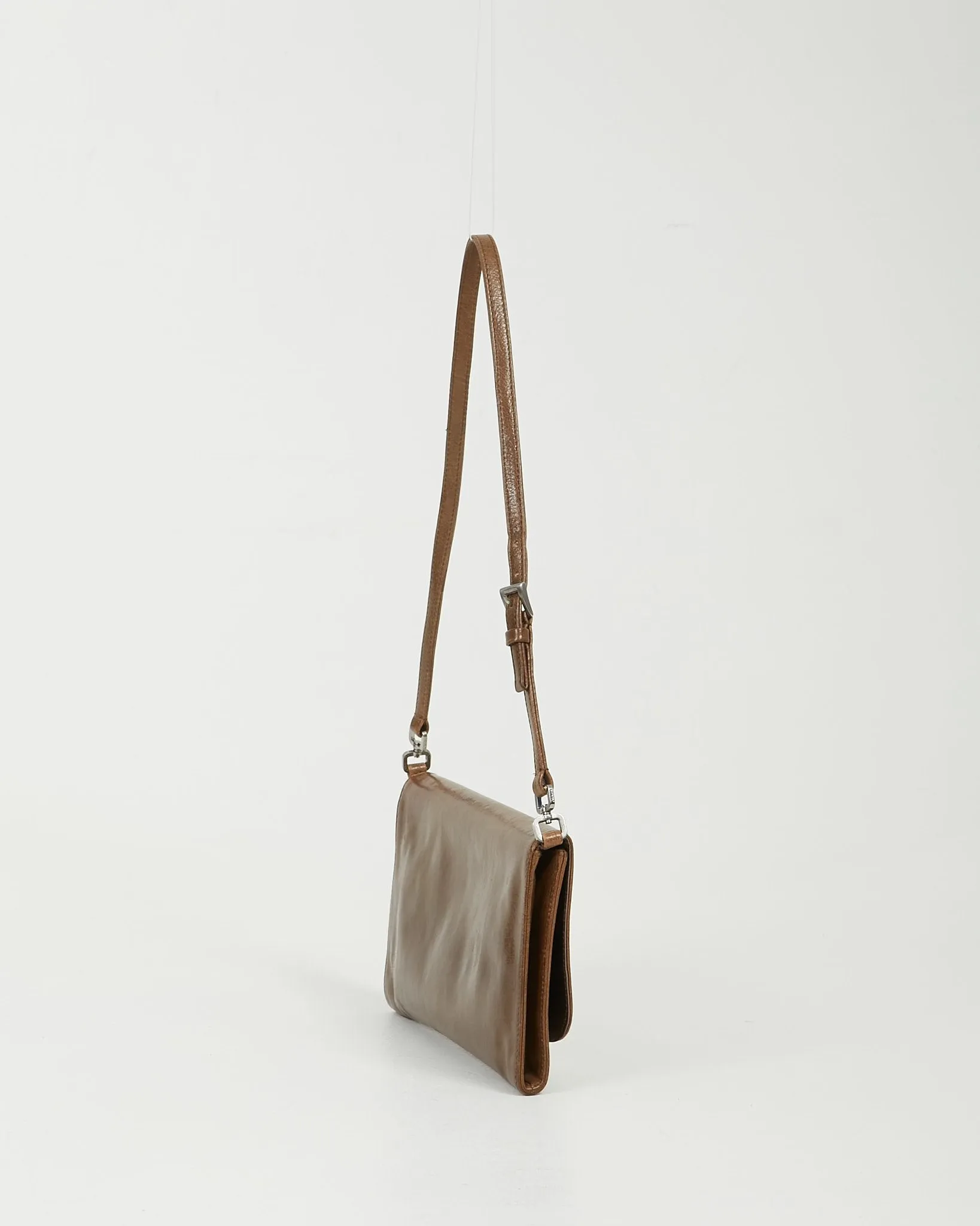 Prada Khaki Leather Shoulder Pochette Bag