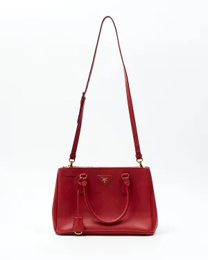 Prada Red Saffiano Lux Double Zip Galleria Small Tote Bag