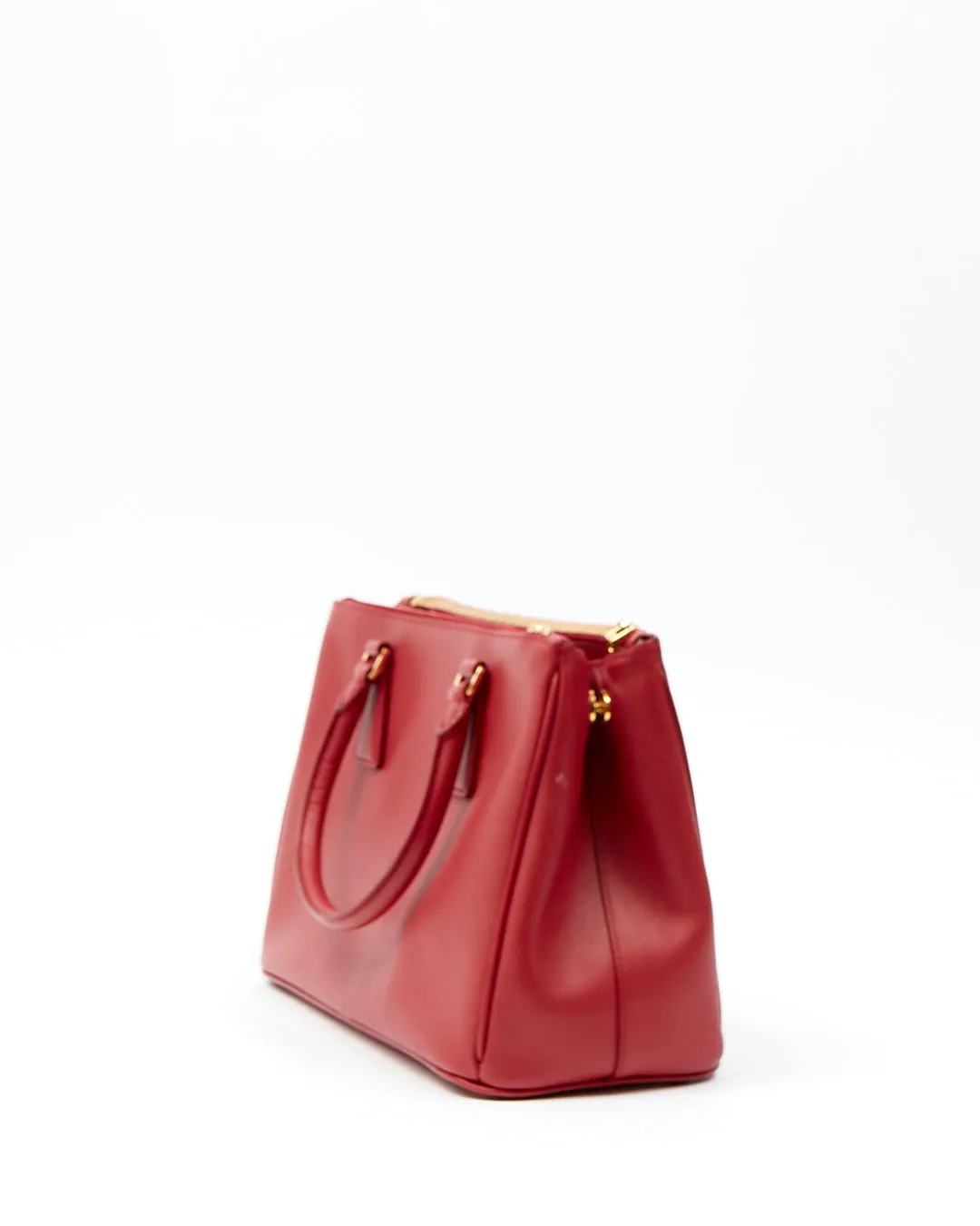 Prada Red Saffiano Lux Double Zip Galleria Small Tote Bag
