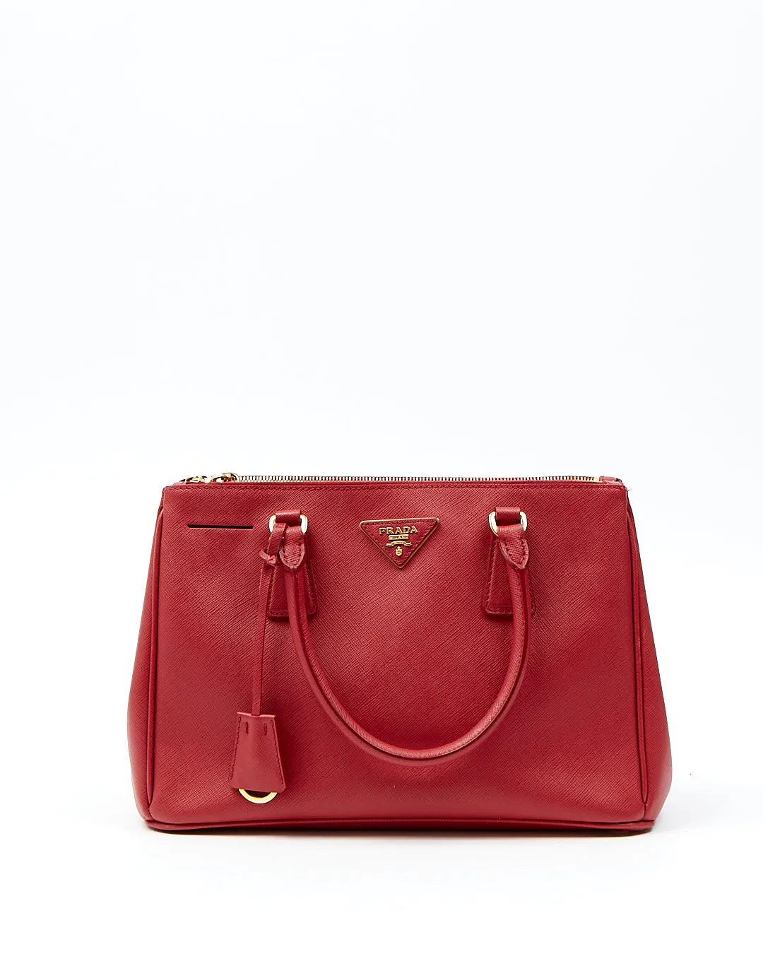 Prada Red Saffiano Lux Double Zip Galleria Small Tote Bag