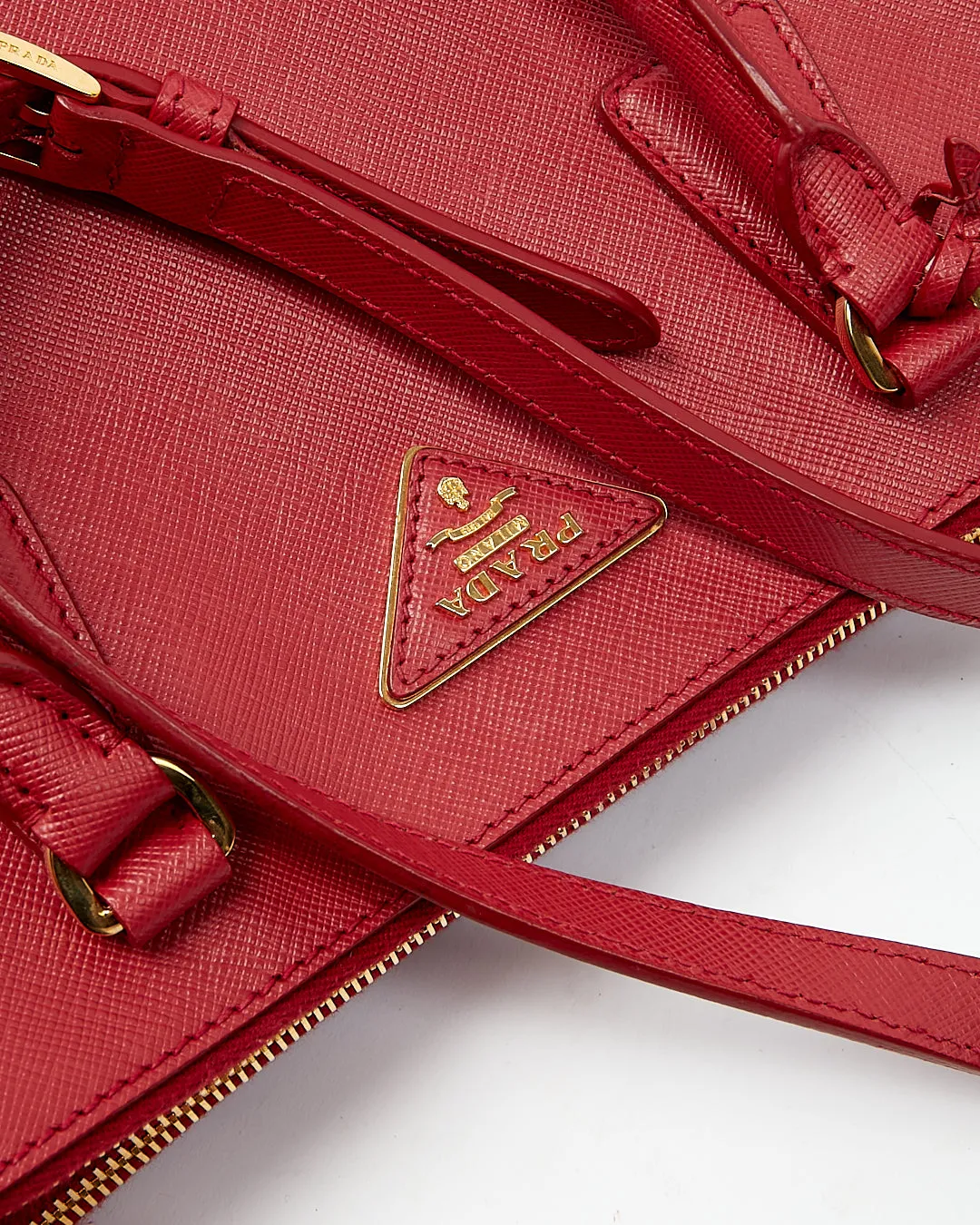 Prada Red Saffiano Lux Double Zip Galleria Small Tote Bag
