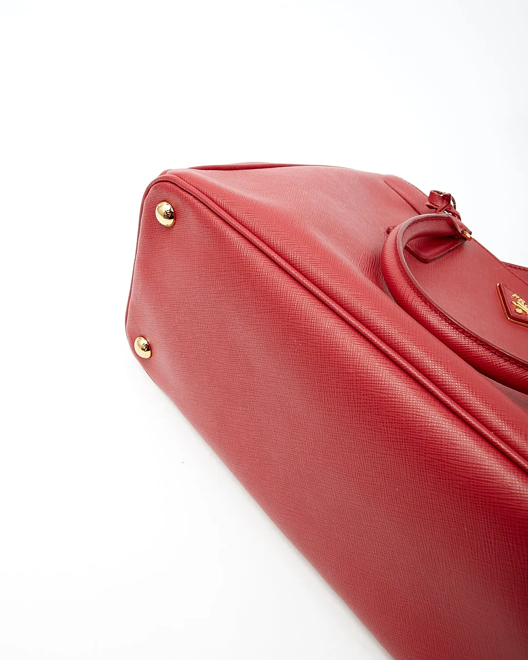 Prada Red Saffiano Lux Double Zip Galleria Small Tote Bag