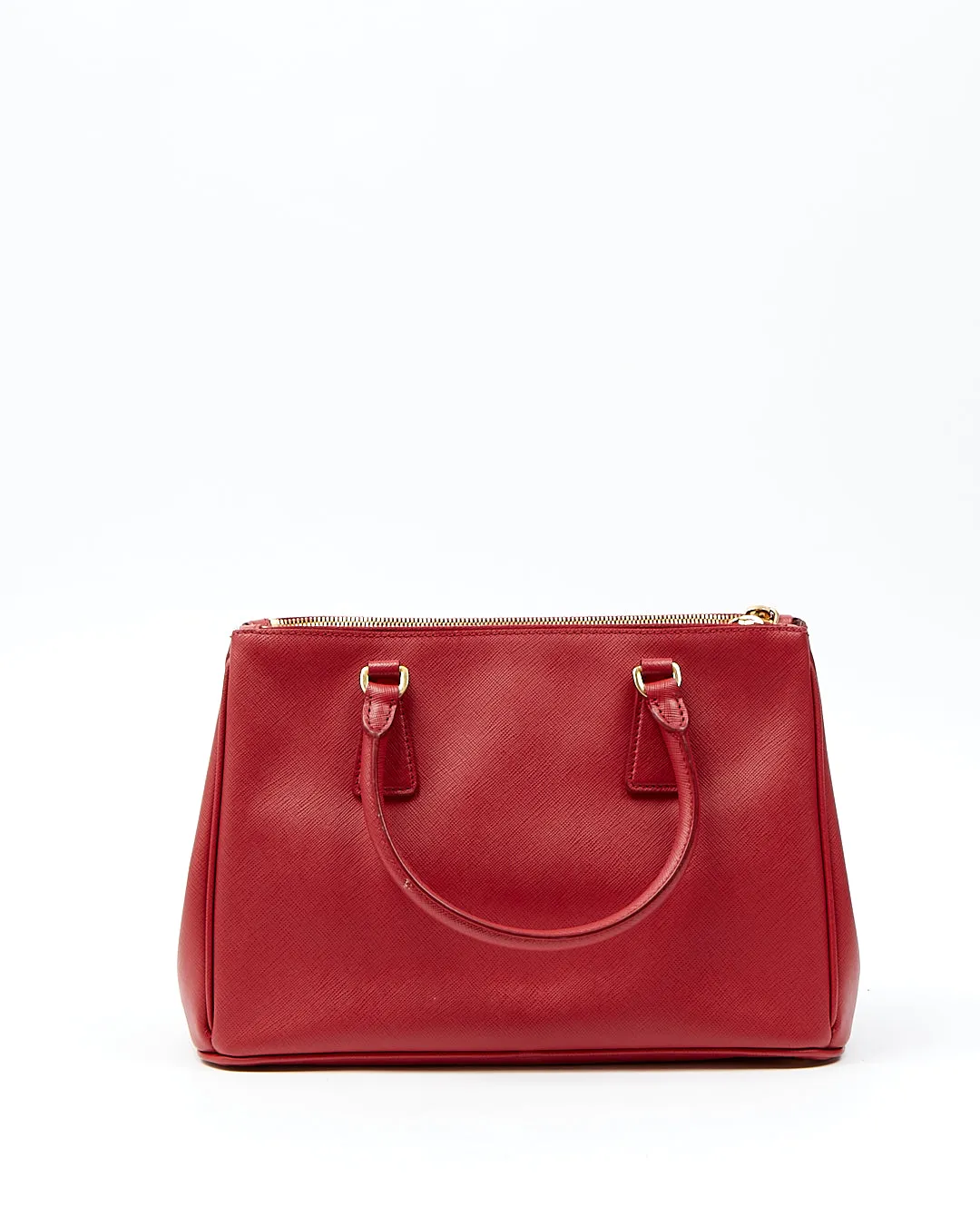 Prada Red Saffiano Lux Double Zip Galleria Small Tote Bag