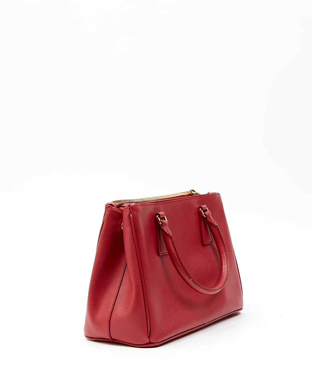 Prada Red Saffiano Lux Double Zip Galleria Small Tote Bag
