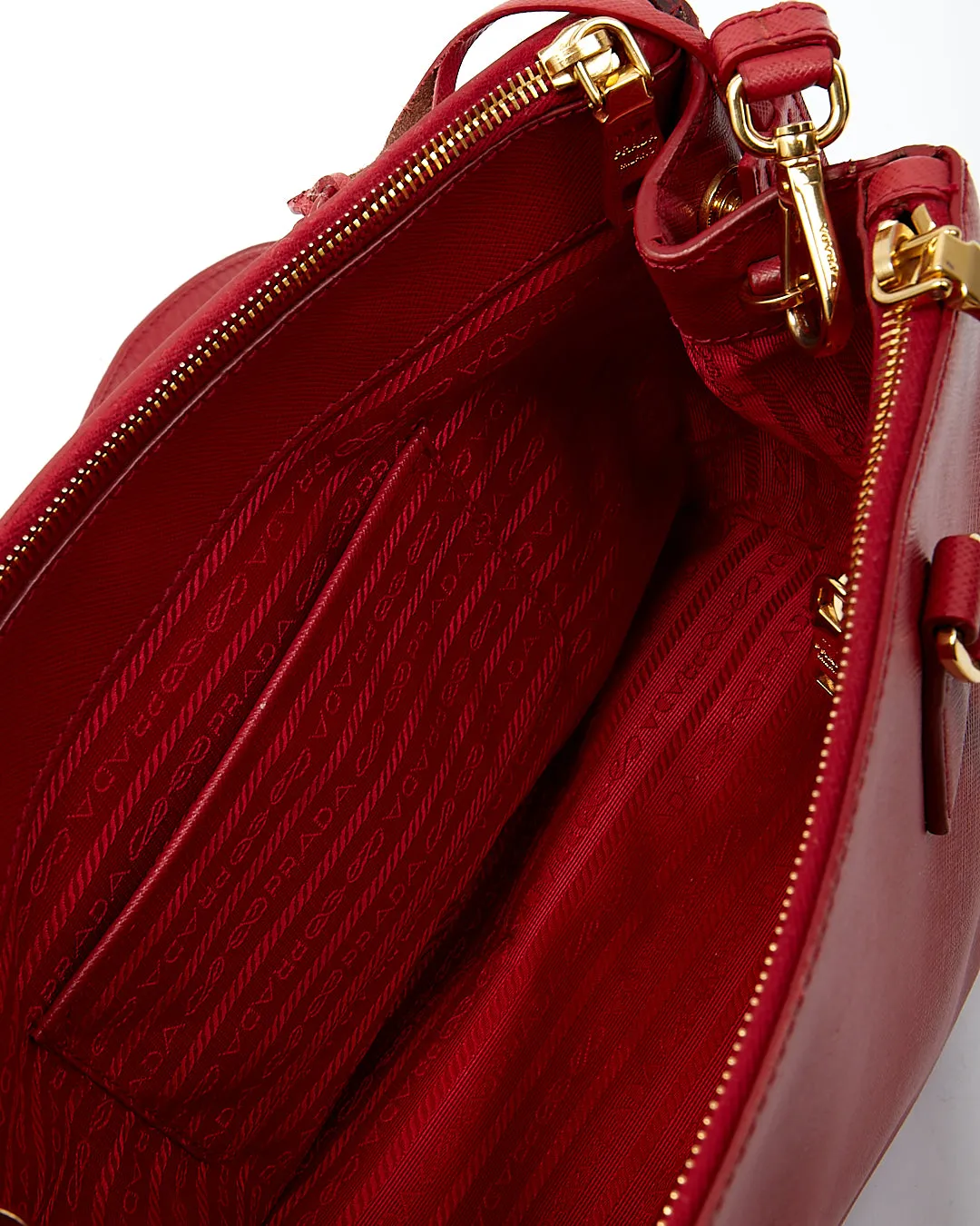 Prada Red Saffiano Lux Double Zip Galleria Small Tote Bag