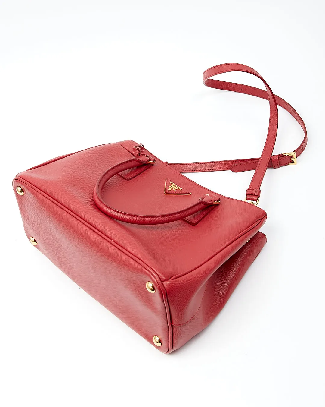 Prada Red Saffiano Lux Double Zip Galleria Small Tote Bag