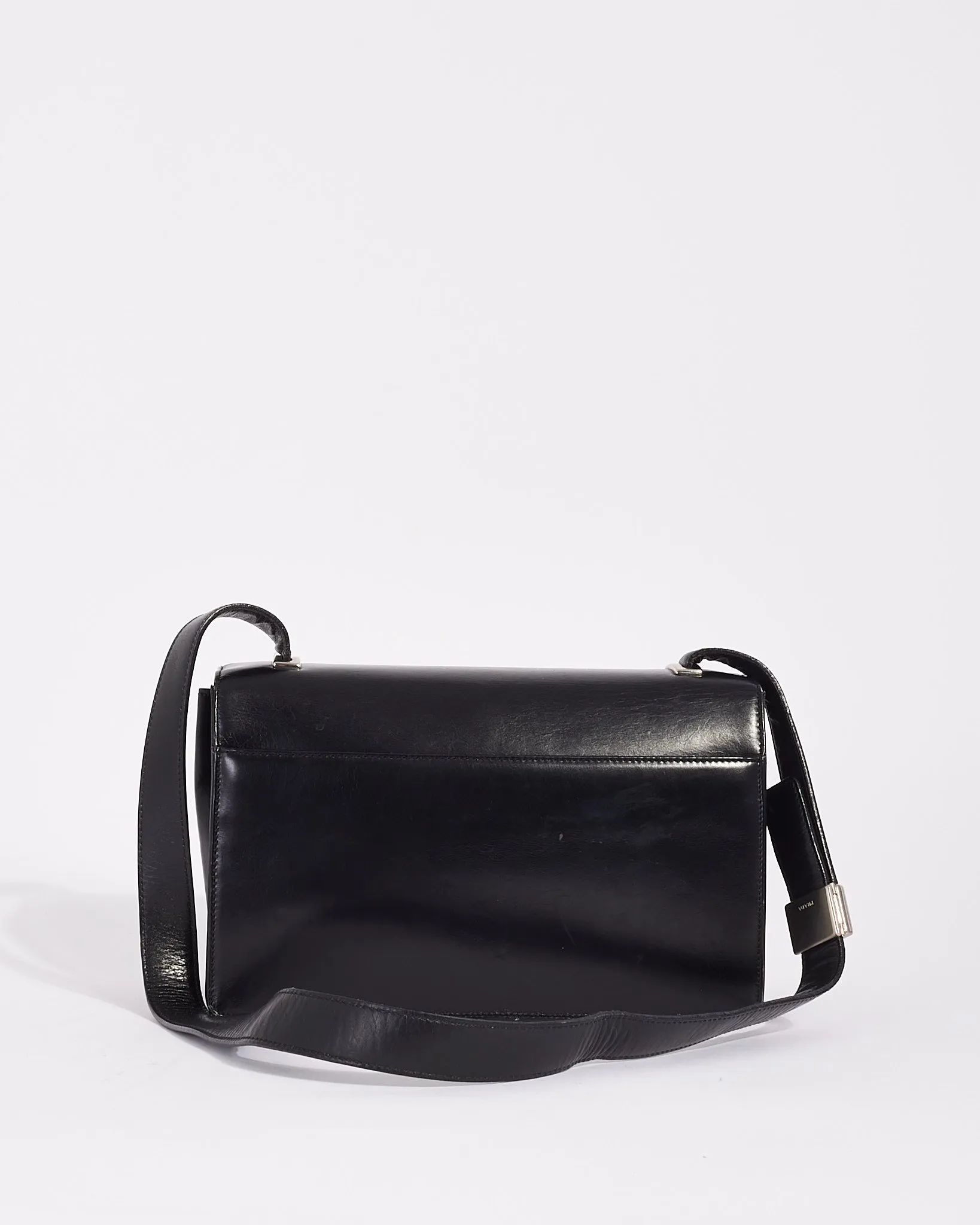 Prada Vintage Black Leather Logo Square Shoulder Bag
