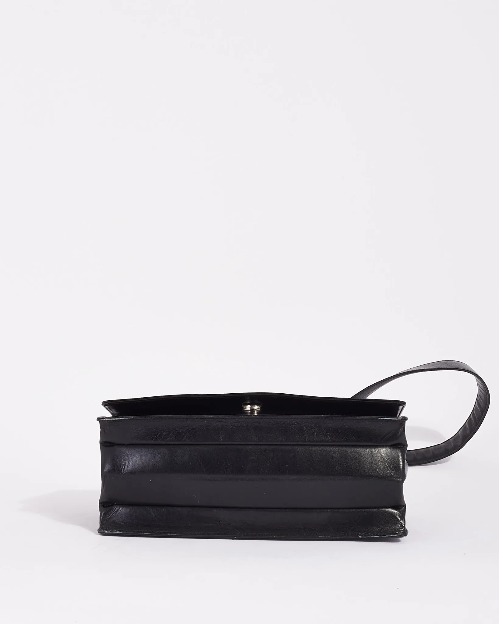 Prada Vintage Black Leather Logo Square Shoulder Bag