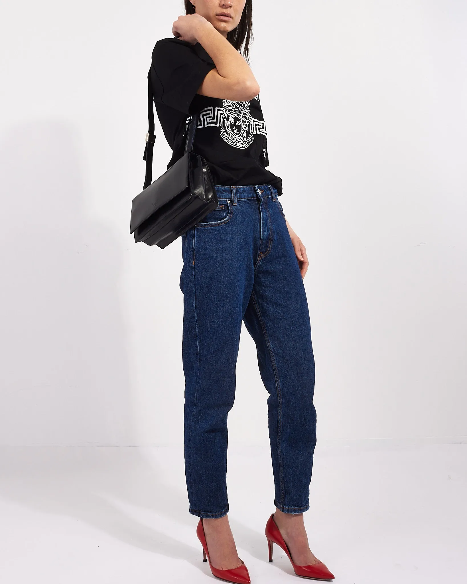 Prada Vintage Black Leather Logo Square Shoulder Bag
