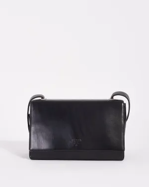 Prada Vintage Black Leather Logo Square Shoulder Bag