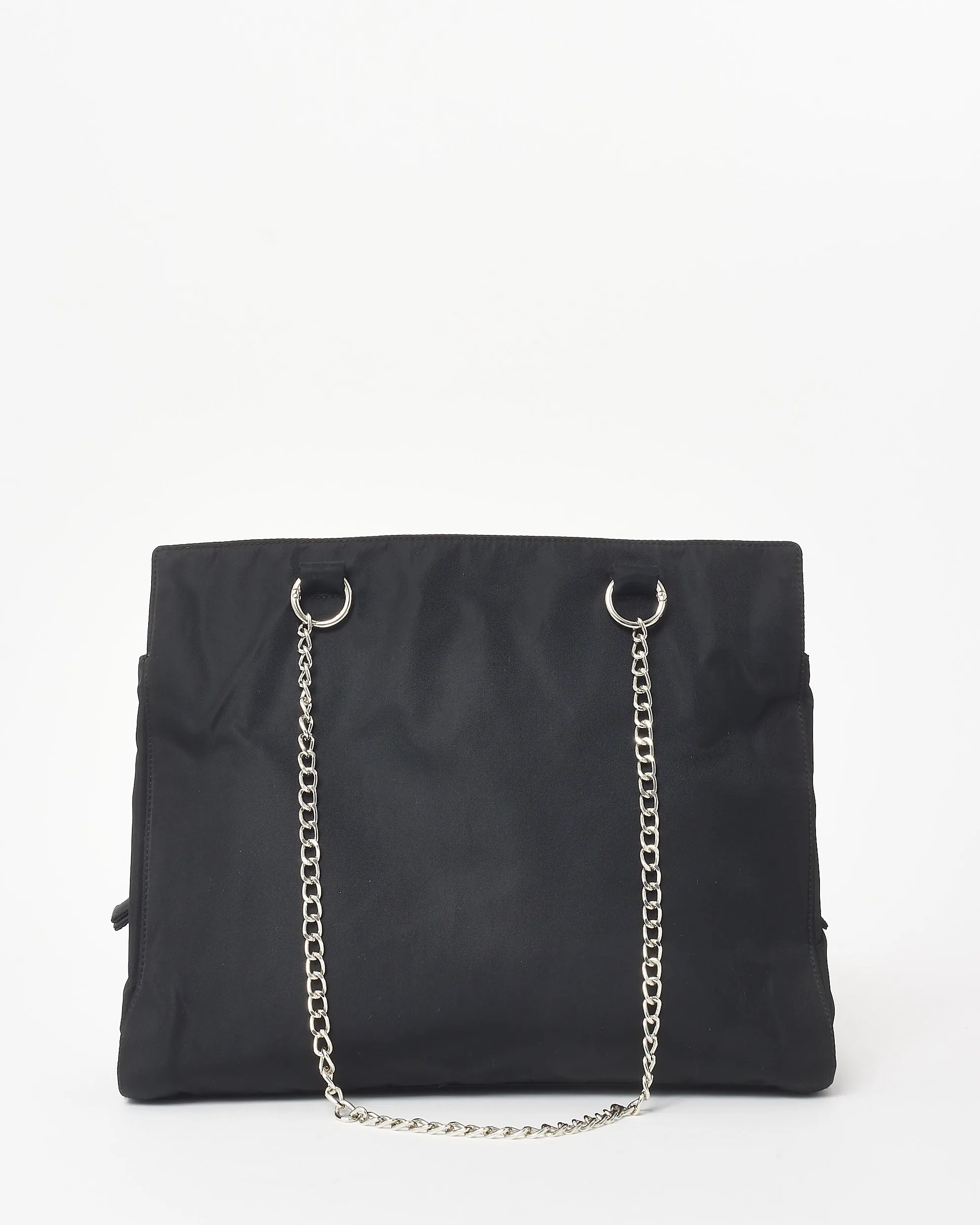 Prada Vintage Black Nylon Chain Shoulder Strap Logo Shoulder Bag