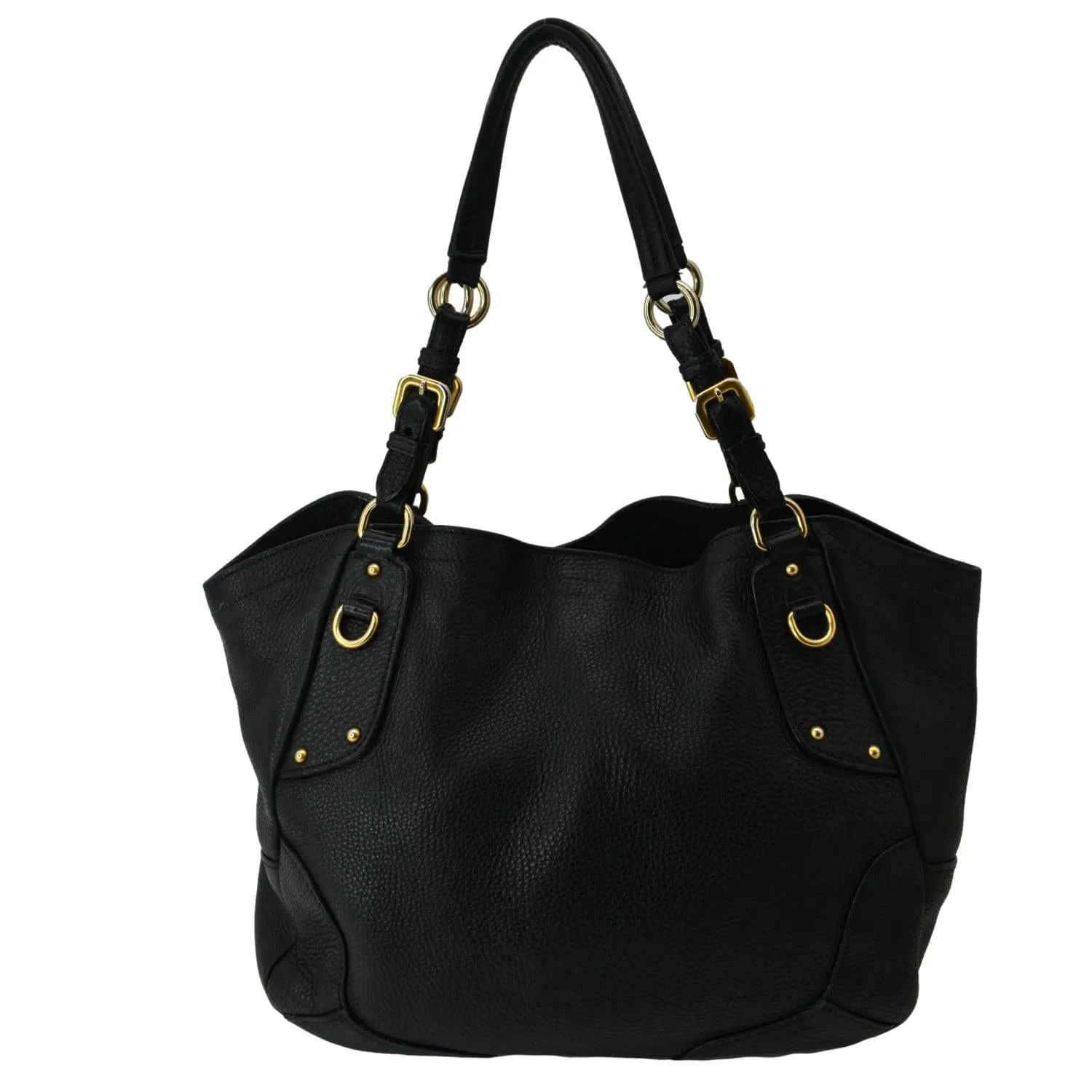 PRADA Vitello Daino Pebbled Leather Tote Bag Black