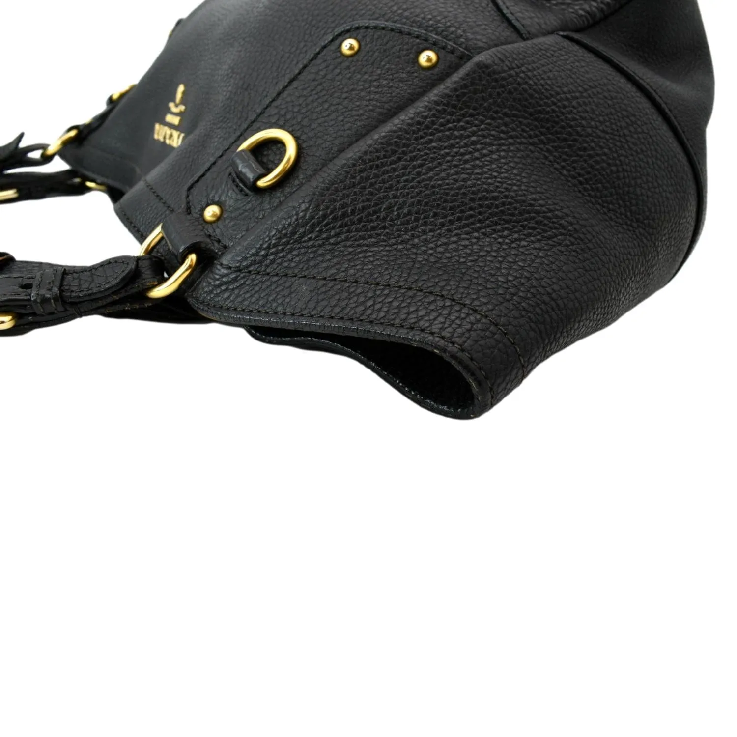 PRADA Vitello Daino Pebbled Leather Tote Bag Black