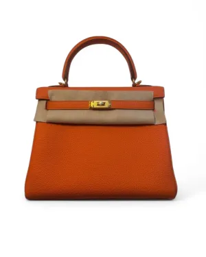 Pre-Owned Hermès Kelly 25cm Togo Leather — Orange with Gold Hardware