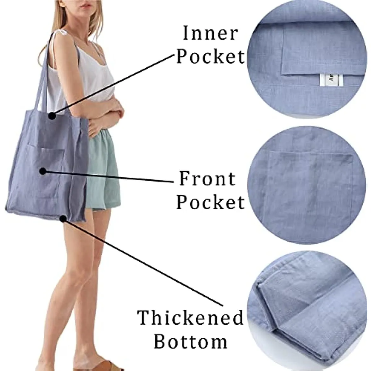 Pure Linen Reusable Grocery Tote Bags