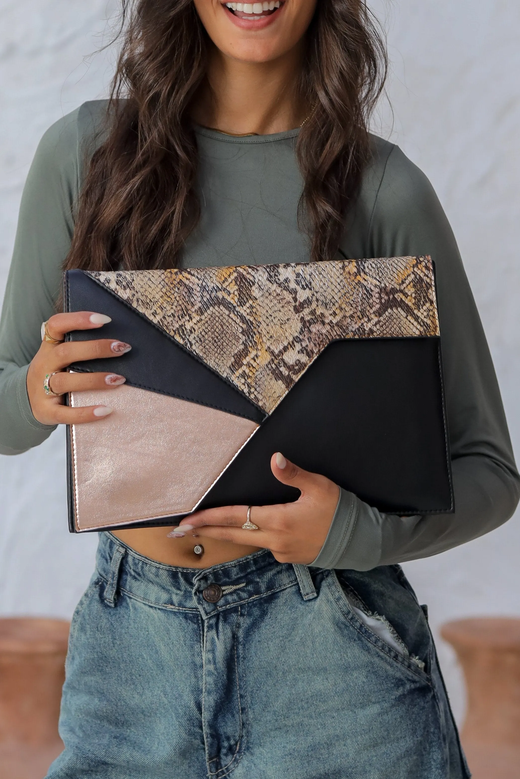 Python Envy Clutch Bag - Black